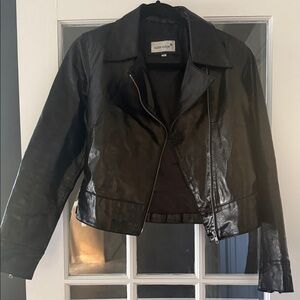 Outer Edge Women's patent Black Leather Jacket-100% leather